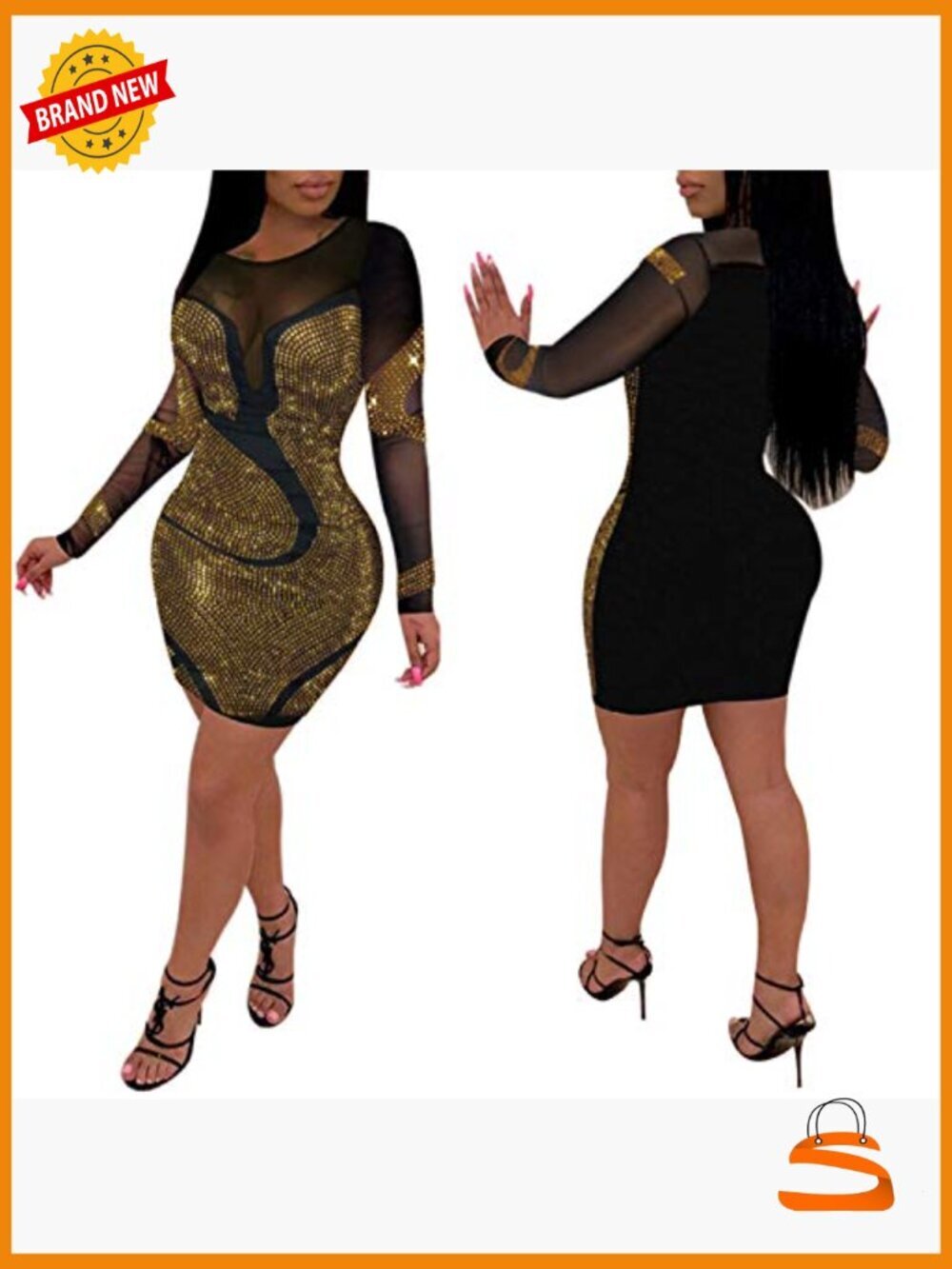 Sexy Rhinestone Mesh Bodycon Mini Dress for Party Night Out - Picture 3 of 6